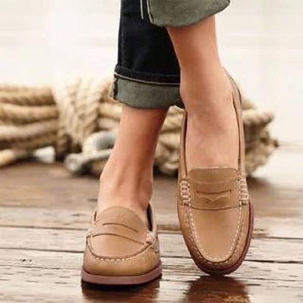 Classic Leather Slip-On Loafers For Women
