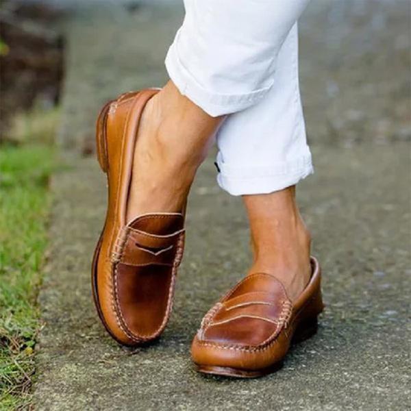 Classic Leather Slip-On Loafers For Women