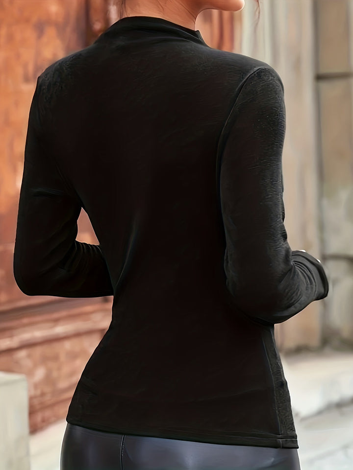 Women's Long Sleeve Top Mock Neck Diagonal | Ruched