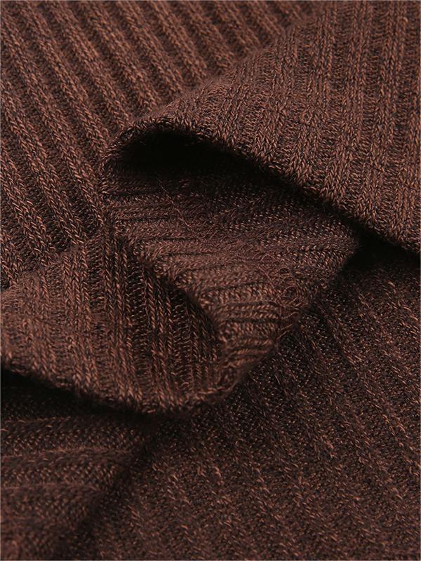 Women's Long Sleeve Brown Top with Ribbed Knit & Button Front | V Neck