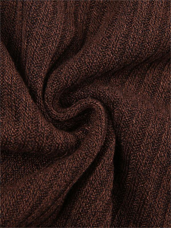 Women's Long Sleeve Brown Top with Ribbed Knit & Button Front | V Neck