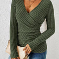 Women's Long Sleeve Tops Wrap V-Neck Ribbed | Ruched
