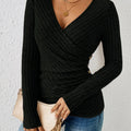 Women's Long Sleeve Tops Wrap V-Neck Ribbed | Ruched