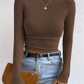 Women's Long Sleeve Tops with Waffle Knit | Crew Neck