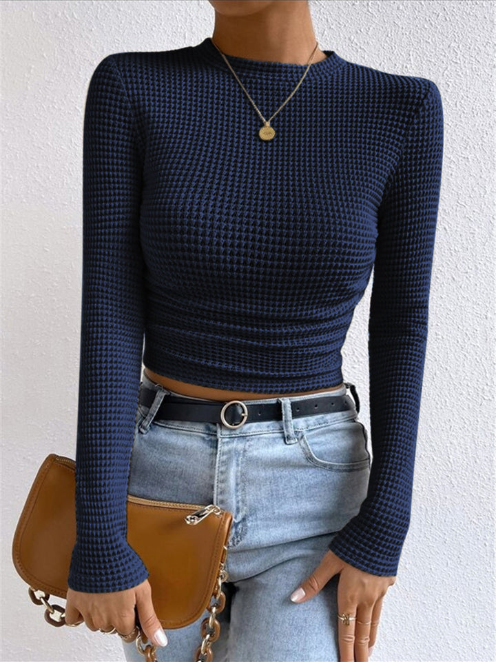 Women's Long Sleeve Tops with Waffle Knit | Crew Neck