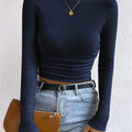Women's Long Sleeve Tops with Waffle Knit | Crew Neck