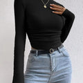 Women's Long Sleeve Tops with Waffle Knit | Crew Neck