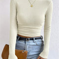 Women's Long Sleeve Tops with Waffle Knit | Crew Neck