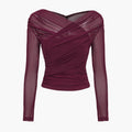 Ruched Wrap Mesh Top For Women