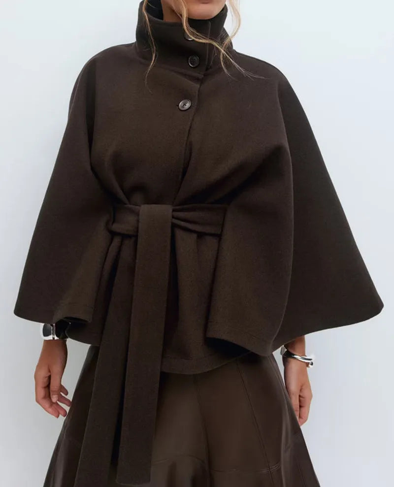 Belted Cape Coat For Women