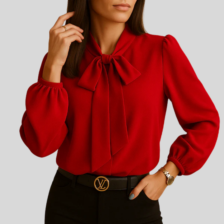 Elegant Tie-Neck Blouse with Satin Finish For Women