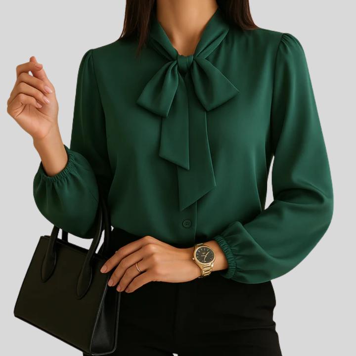 Elegant Tie-Neck Blouse with Satin Finish For Women