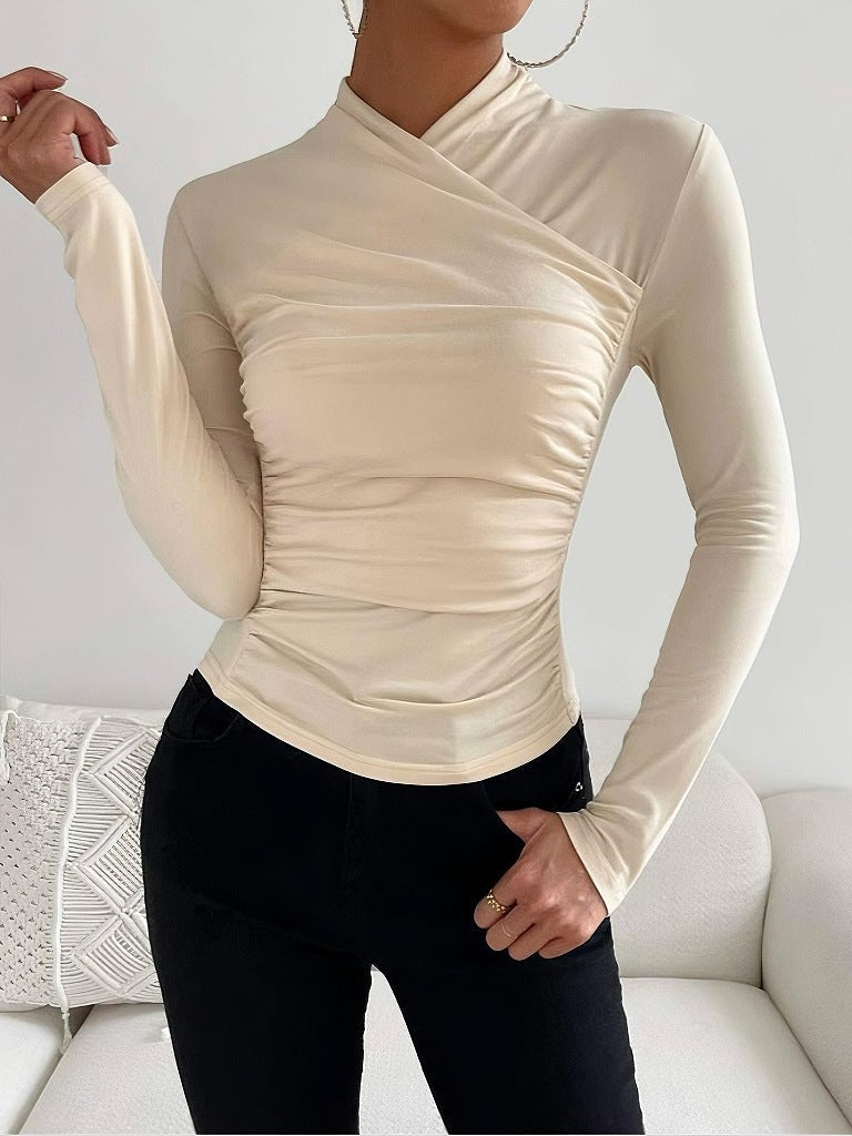 Wrap Neck Fitted Long Sleeve Top For Women