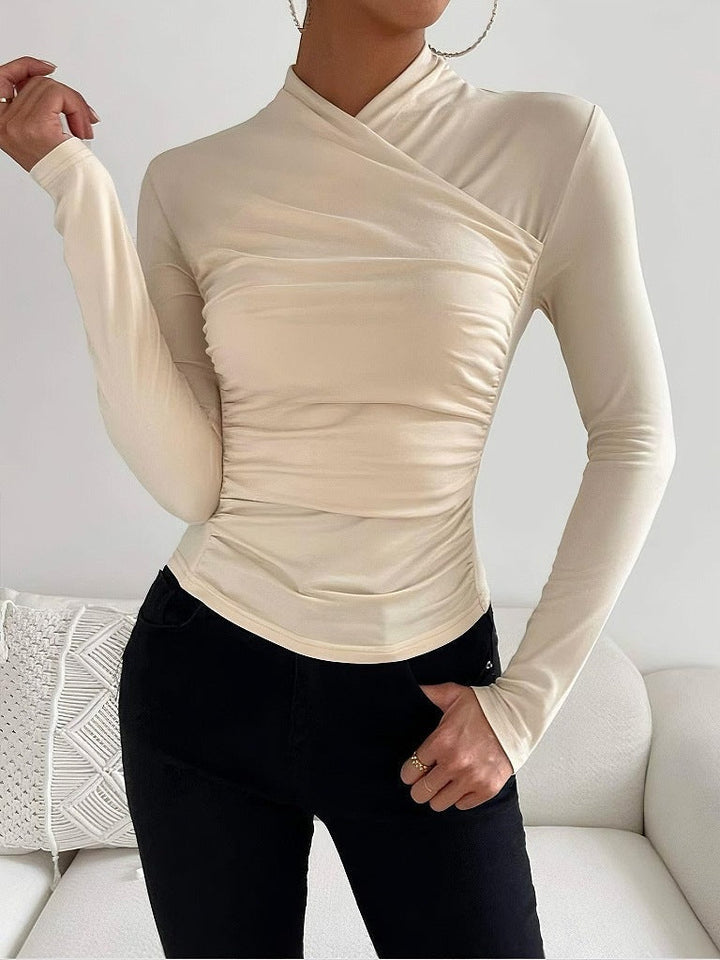 Wrap Neck Fitted Long Sleeve Top For Women