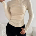 Wrap Neck Fitted Long Sleeve Top For Women