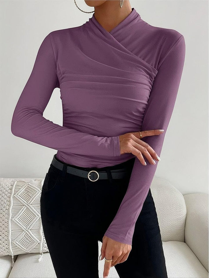 Wrap Neck Fitted Long Sleeve Top For Women