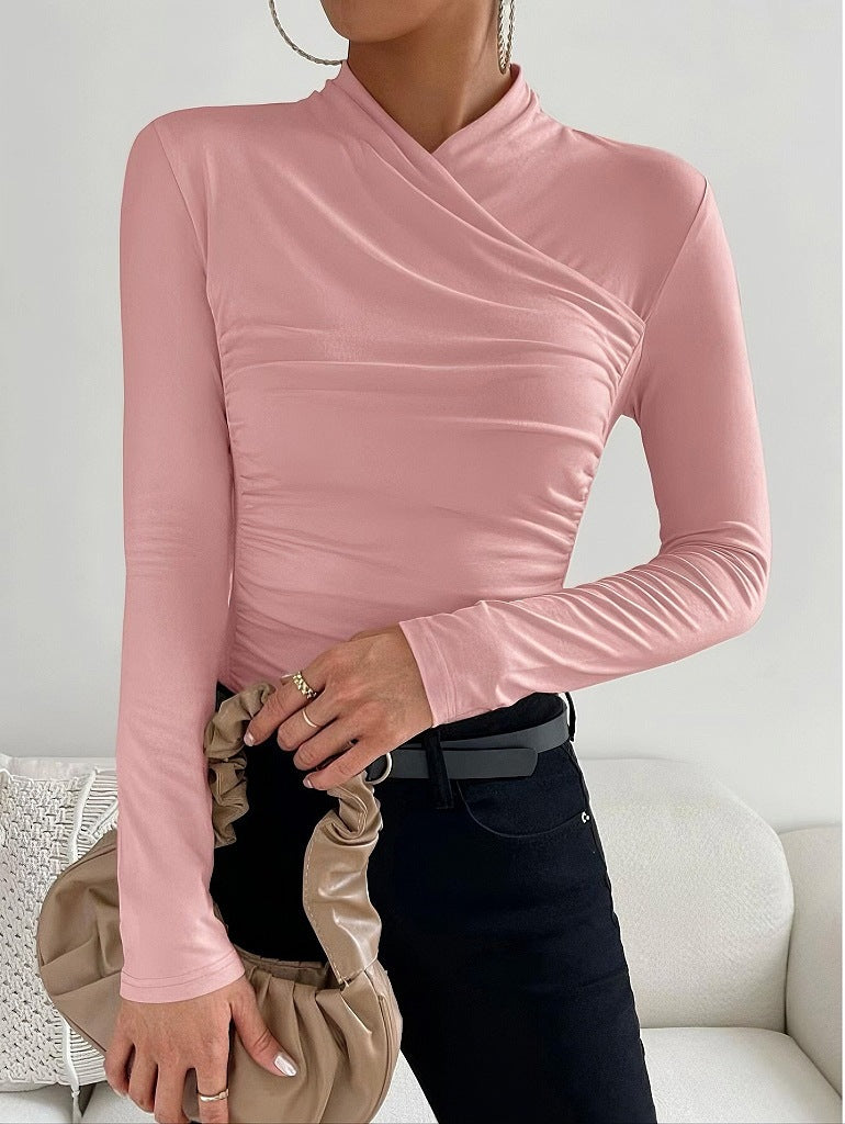 Wrap Neck Fitted Long Sleeve Top For Women