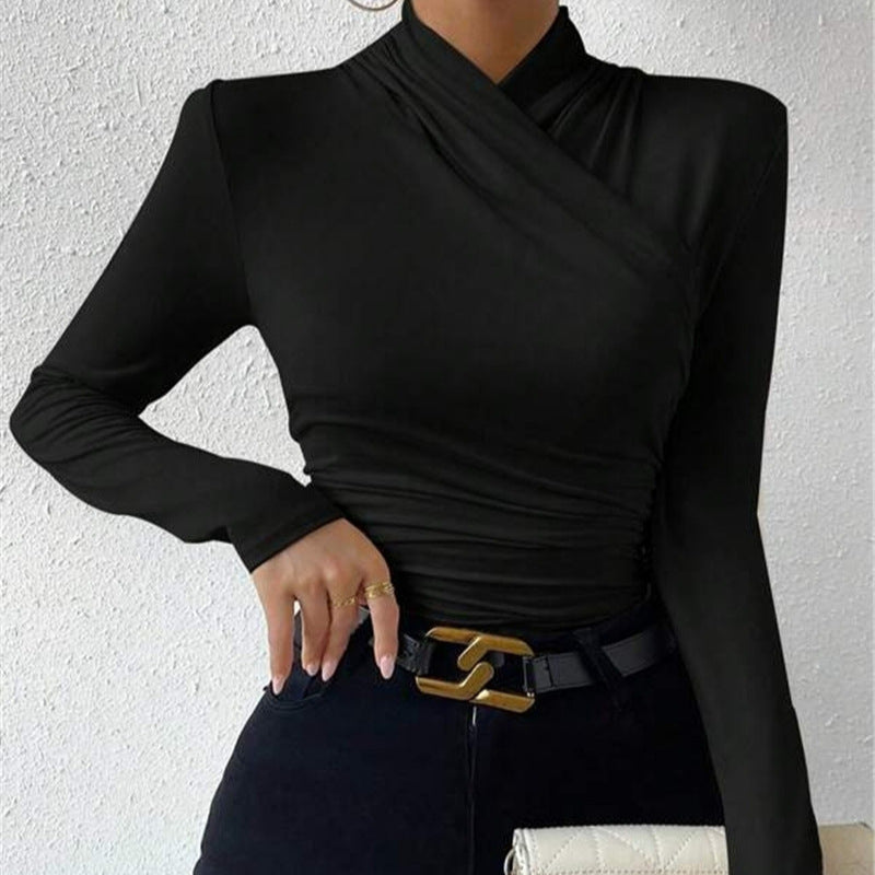 Wrap Neck Fitted Long Sleeve Top For Women