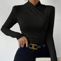 Wrap Neck Fitted Long Sleeve Top For Women