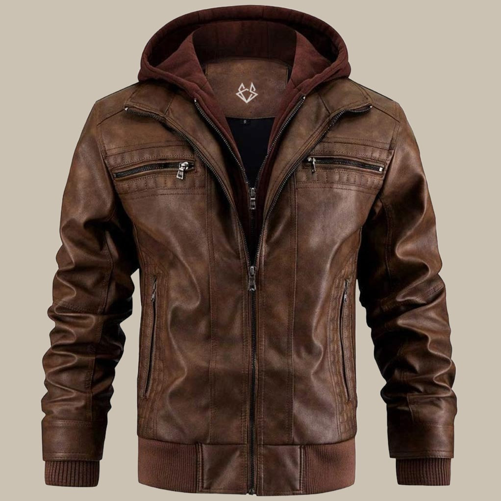 Premium Hooded Leather Jacket For Men
