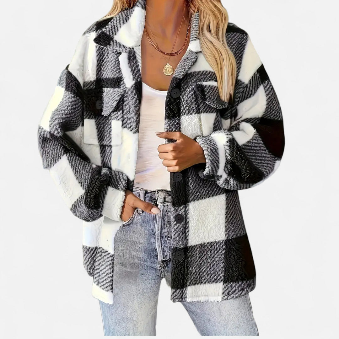 Plush Checkered Sherpa Jacket For Women