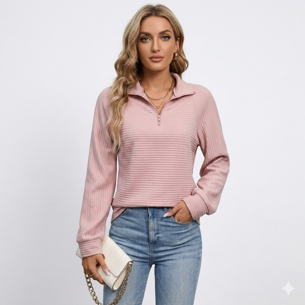Ribbed Knit Long Sleeve Top For Women