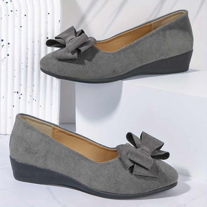 Women's Wedge Ballet Flats Bow Detail Suede Slip On Shoes
