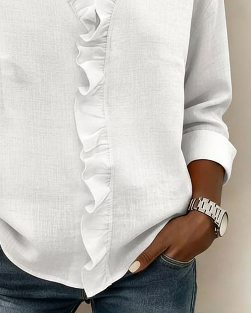 Women's Ruffle V-Neck Long Sleeve Blouse Spring Top