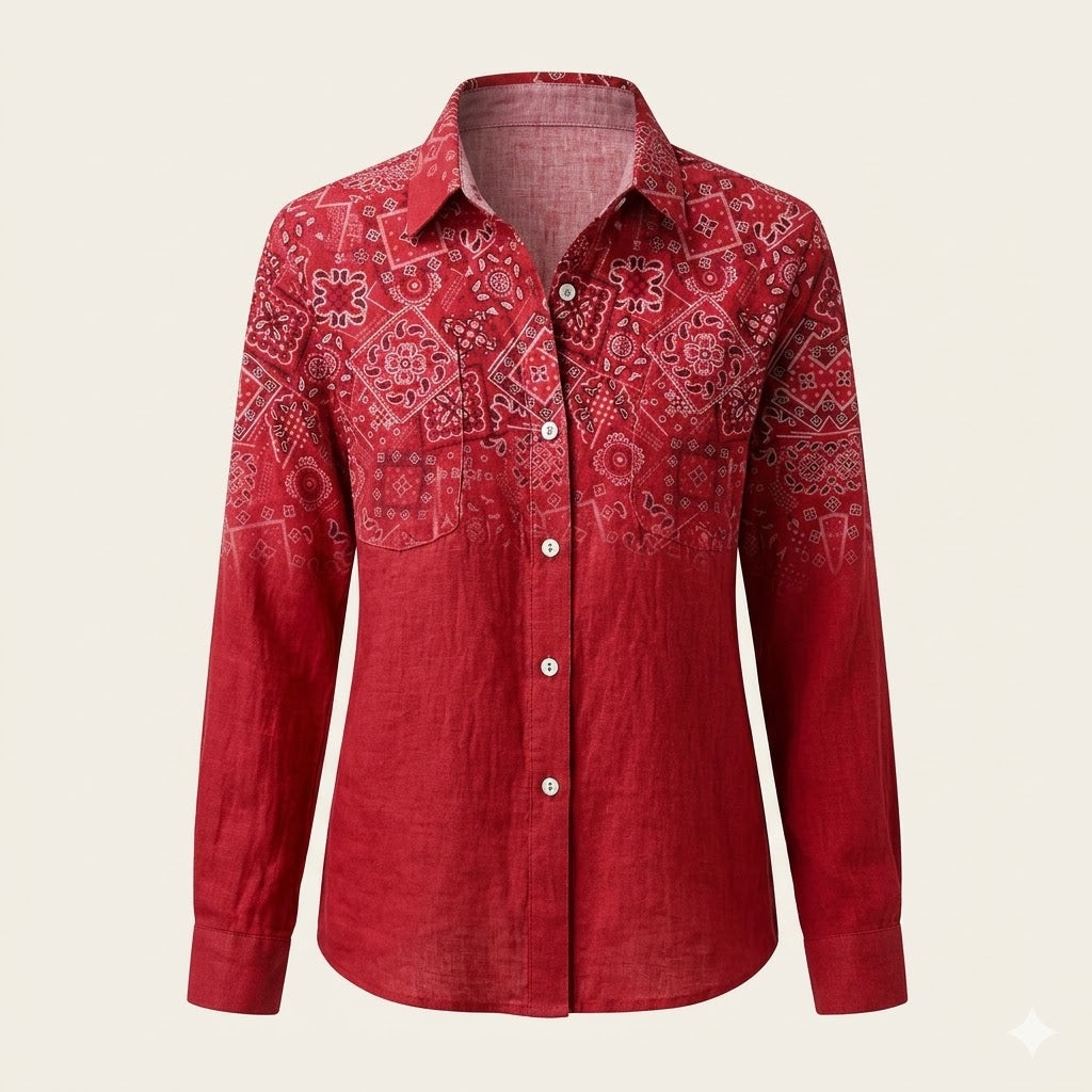 Vintage Bohemian Printed Button Shirt For Women