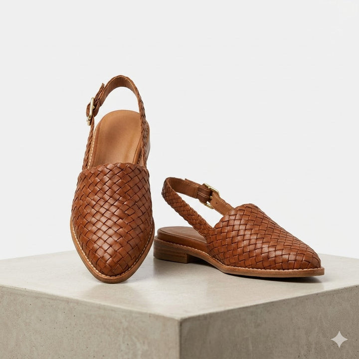 Woven Leather Slip-On Flats with Artisan Finish For Women