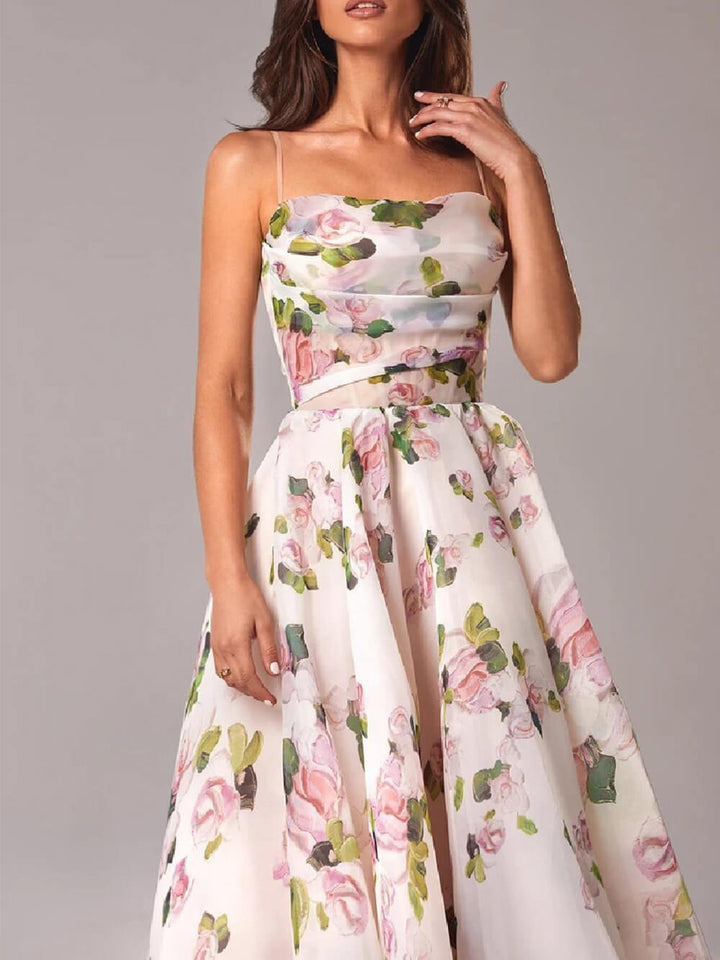 Brianna | Women's Floral Spaghetti Strap A-Line Midi Dress