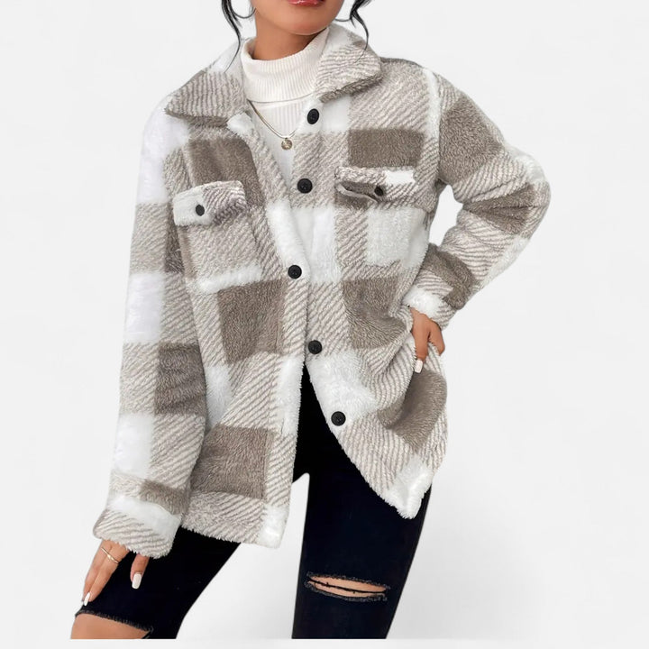 Plush Checkered Sherpa Jacket For Women