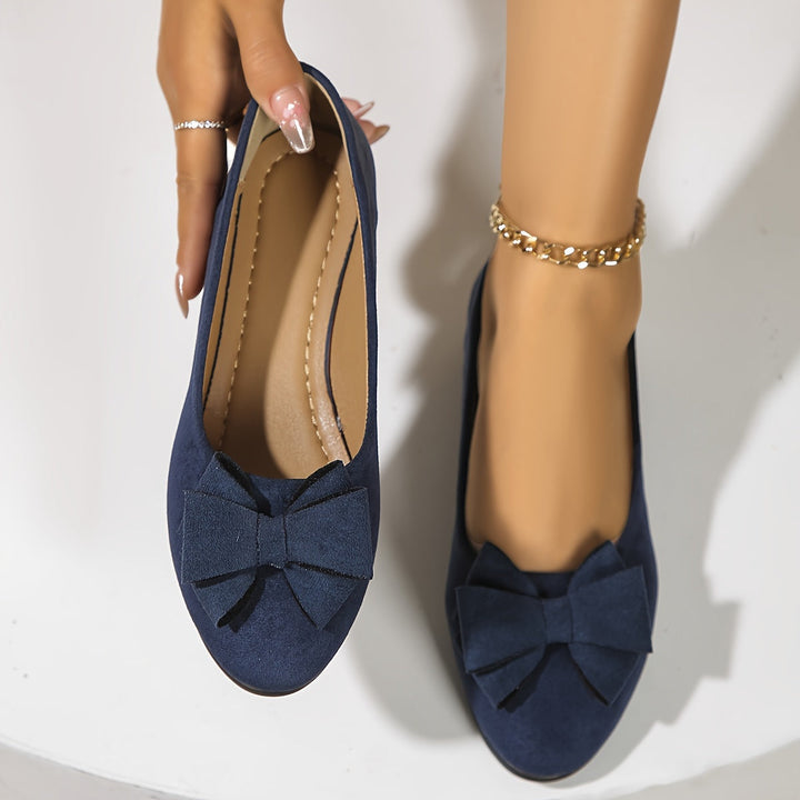 Women's Wedge Ballet Flats Bow Detail Suede Slip On Shoes