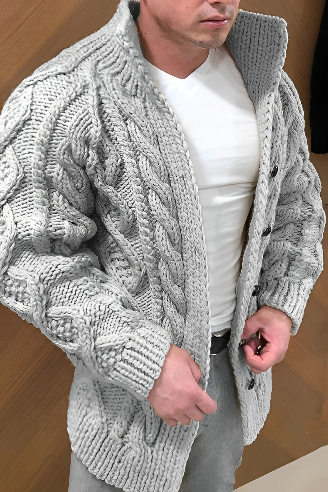 Chunky Knit Zip Cardigan For Men