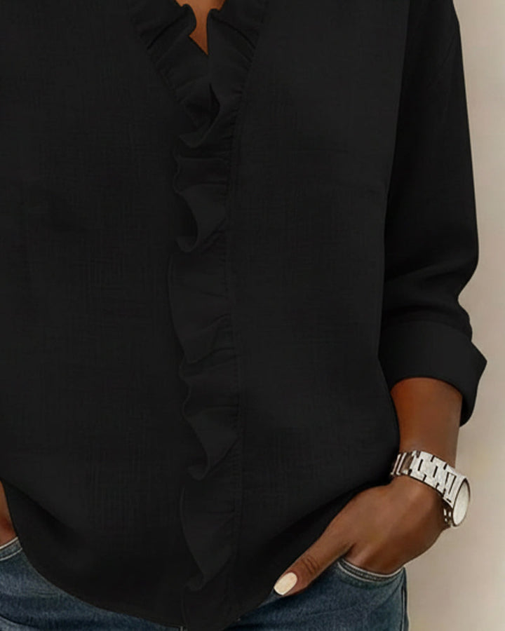 Women's Ruffle V-Neck Long Sleeve Blouse Spring Top
