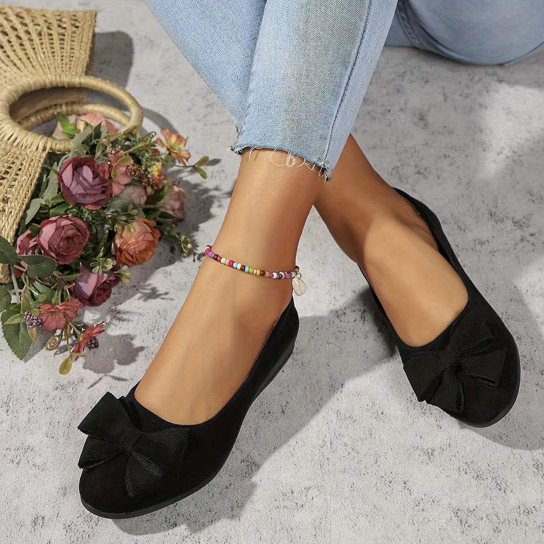 Women's Wedge Ballet Flats Bow Detail Suede Slip On Shoes