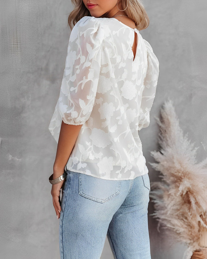 Floral Puff Sleeve Blouse For Women
