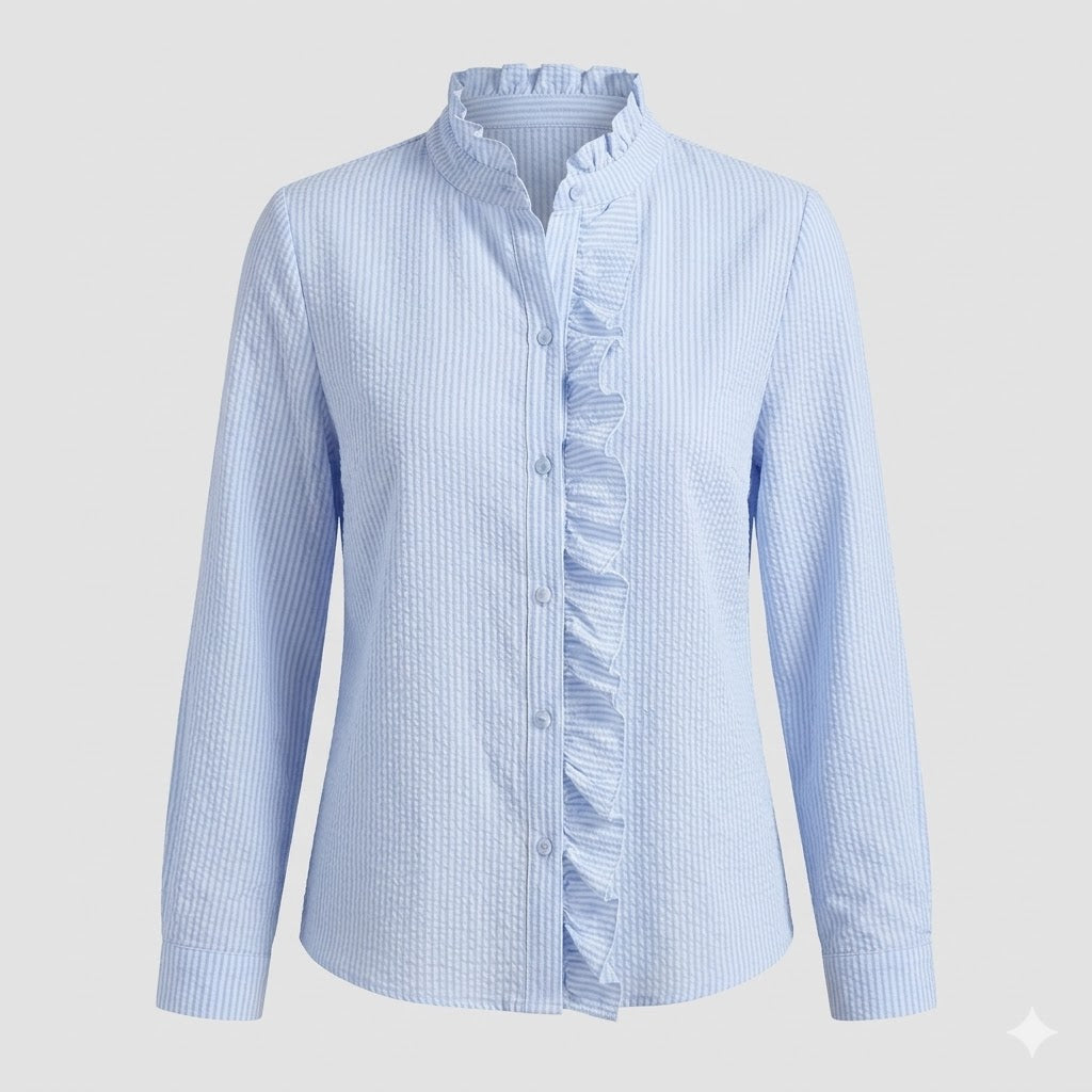 Soft Ruffle Detail Blouse with Elegant Textured Finish For Women