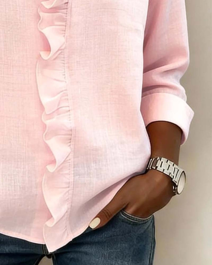 Women's Ruffle V-Neck Long Sleeve Blouse Spring Top