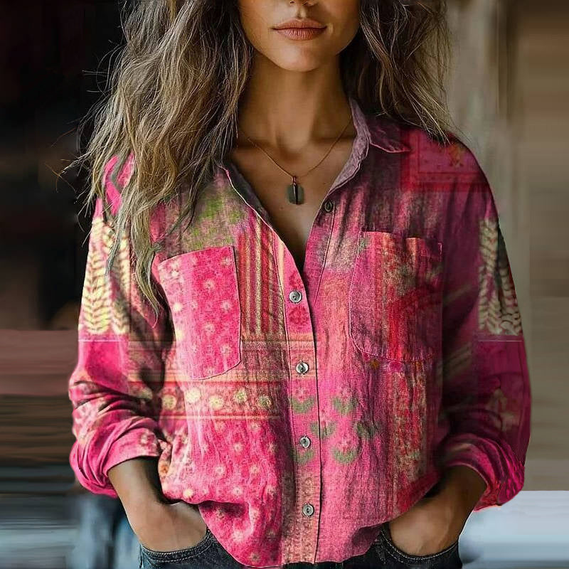 Vintage Bohemian Printed Button Shirt For Women