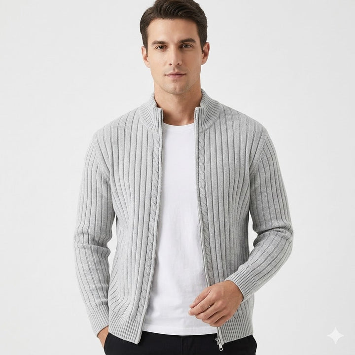 Shetland Wool Zip Cardigan For Men