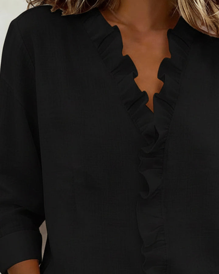 Women's Ruffle V-Neck Long Sleeve Blouse Spring Top
