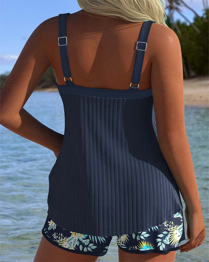 Women's Tummy Control Striped Tankini
