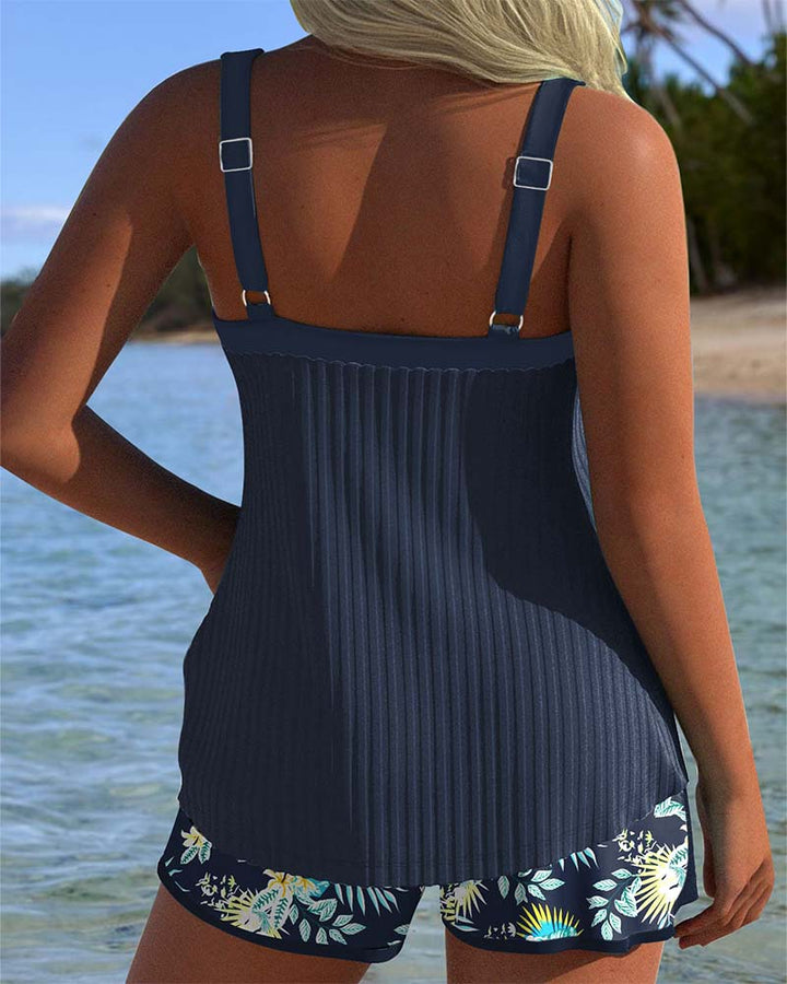 Women's Tummy Control Striped Tankini