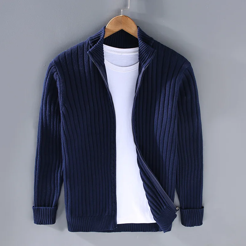 Shetland Wool Zip Cardigan For Men