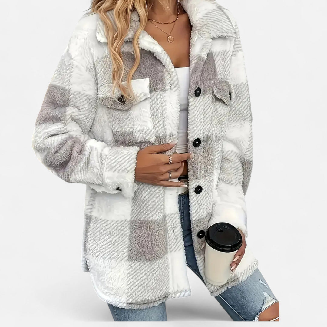 Plush Checkered Sherpa Jacket For Women