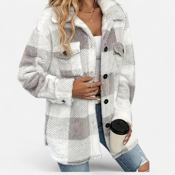 Plush Checkered Sherpa Jacket For Women