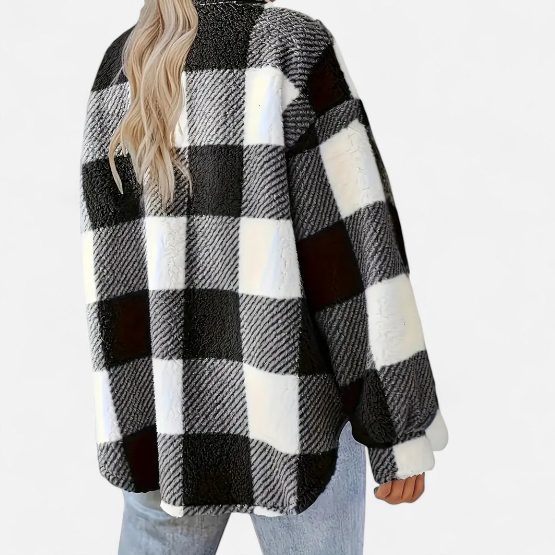 Plush Checkered Sherpa Jacket For Women
