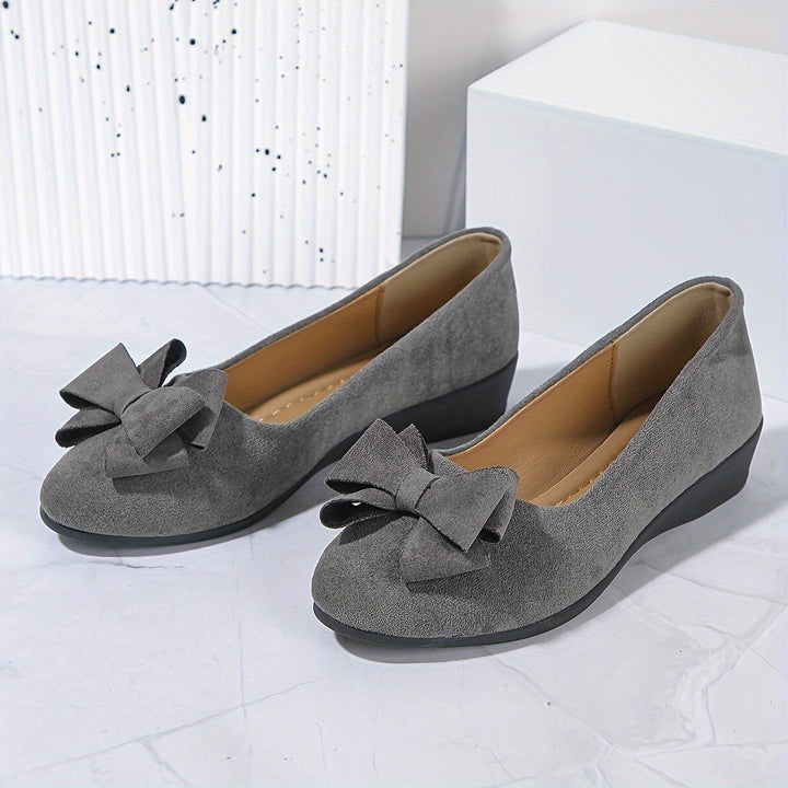 Women's Wedge Ballet Flats Bow Detail Suede Slip On Shoes