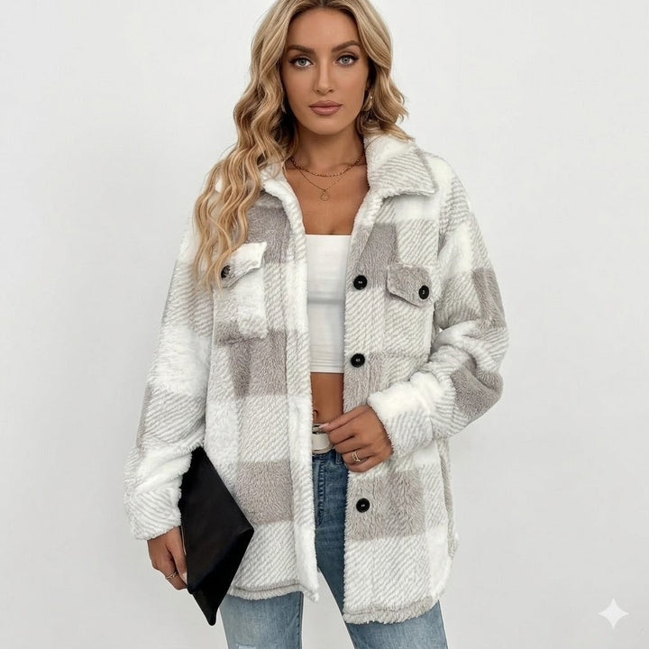 Plush Checkered Sherpa Jacket For Women